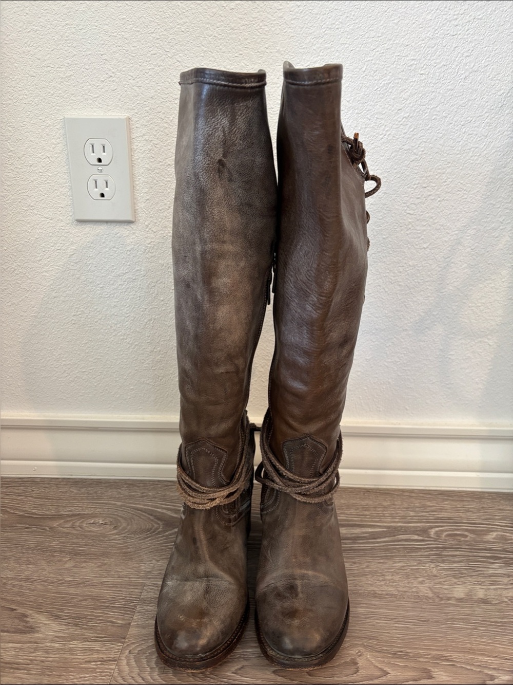 freebird Tall Brown Lace-Up Riding Boots with Rope Wrap